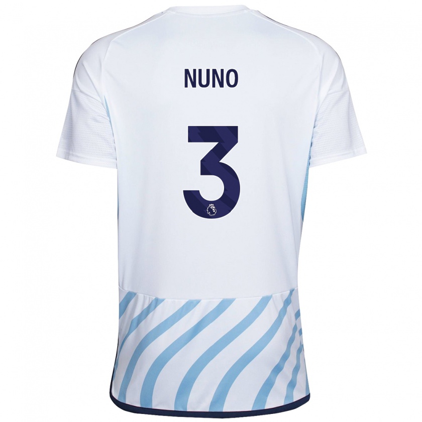 Kandiny Bambino Maglia Nuno Tavares #3 Bianco Blu Kit Gara Away 2023/24 Maglietta