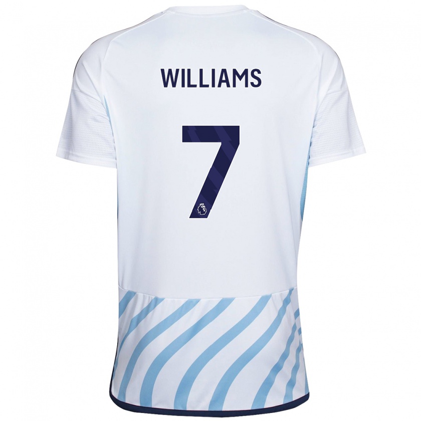 Kandiny Bambino Maglia Neco Williams #7 Bianco Blu Kit Gara Away 2023/24 Maglietta