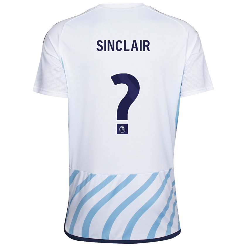 Kandiny Bambino Maglia Jimmy Sinclair #0 Bianco Blu Kit Gara Away 2023/24 Maglietta