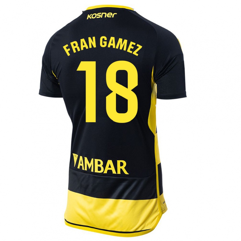 Kandiny Hombre Camiseta Fran Gámez #18 Negro Amarillo 2ª Equipación 2023/24 La Camisa México