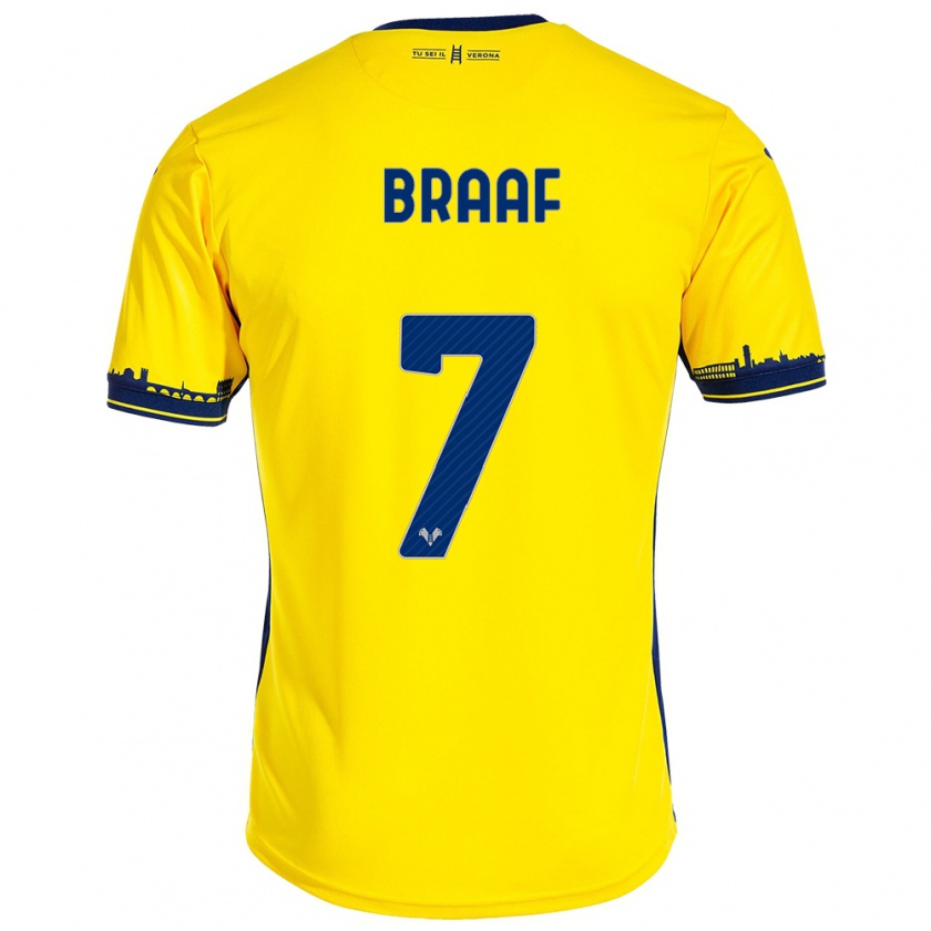 Kandiny Uomo Maglia Jayden Braaf #7 Giallo Kit Gara Away 2023/24 Maglietta