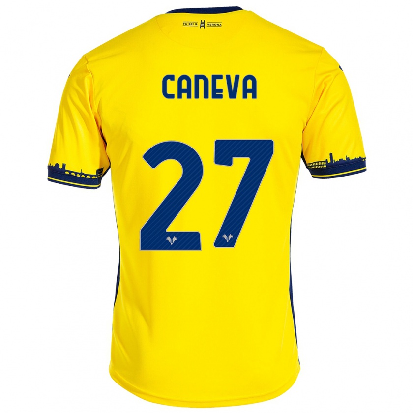 Kandiny Uomo Maglia Elia Caneva #27 Giallo Kit Gara Away 2023/24 Maglietta