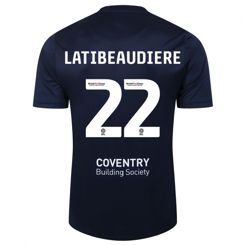 Kandiny Hombre Camiseta Joel Latibeaudiere #22 Rojo Azul Marino 2ª Equipación 2023/24 La Camisa