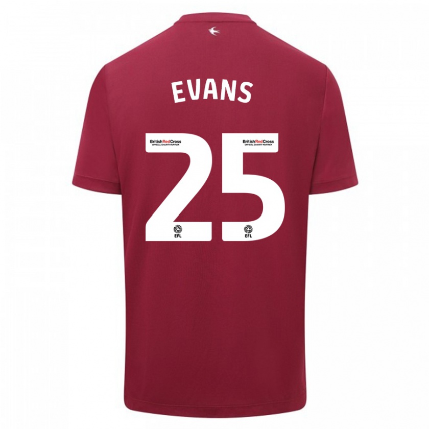 Kandiny Uomo Maglia Kieron Evans #25 Rosso Kit Gara Away 2023/24 Maglietta