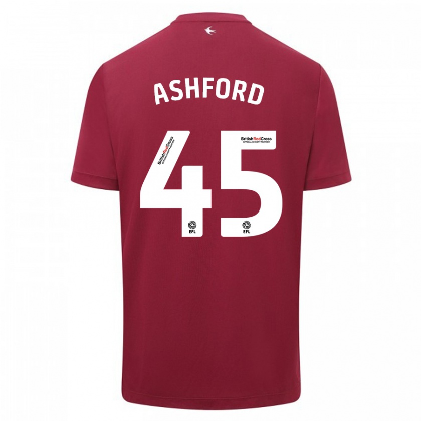 Kandiny Uomo Maglia Cian Ashford #45 Rosso Kit Gara Away 2023/24 Maglietta