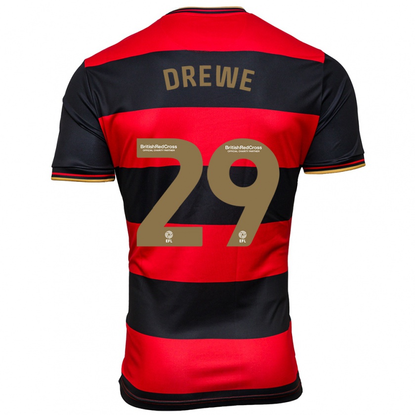 Kandiny Uomo Maglia Aaron Drewe #29 Nero Rosso Kit Gara Away 2023/24 Maglietta