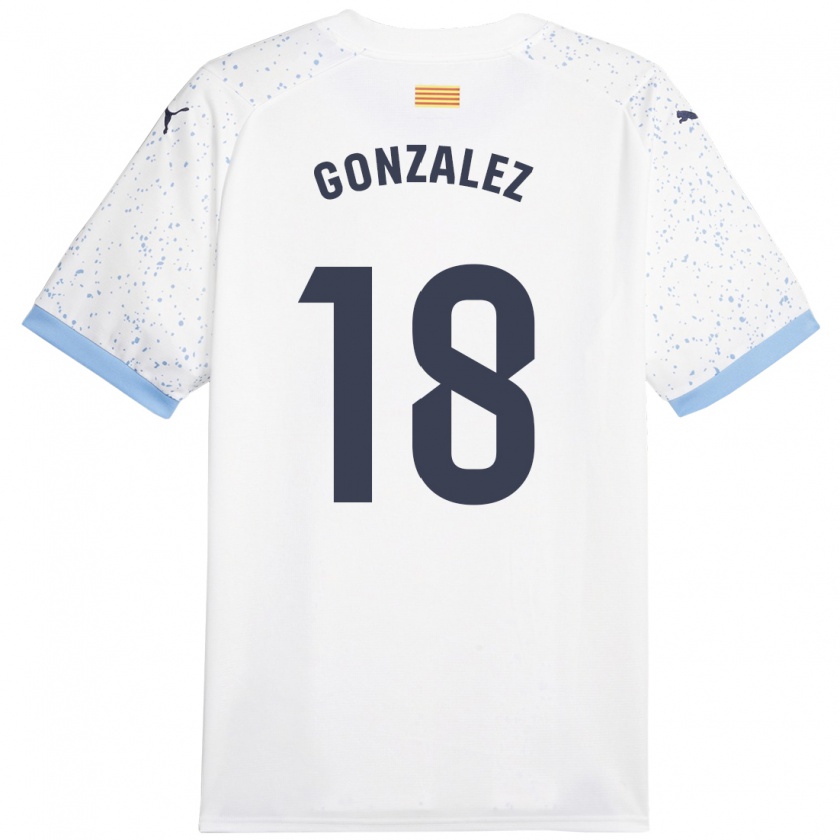 Kandiny Mujer Camiseta Gerard González #18 Blanco 2ª Equipación 2023/24 La Camisa