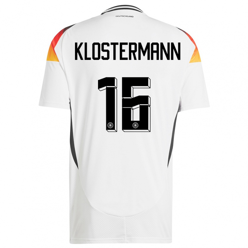 Kandiny Niño Camiseta Alemania Lukas Klostermann #16 Blanco 1ª Equipación 24-26 La Camisa