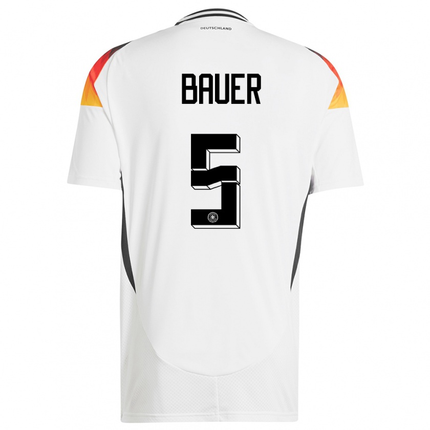 Kandiny Niño Camiseta Alemania Maximilian Bauer #5 Blanco 1ª Equipación 24-26 La Camisa