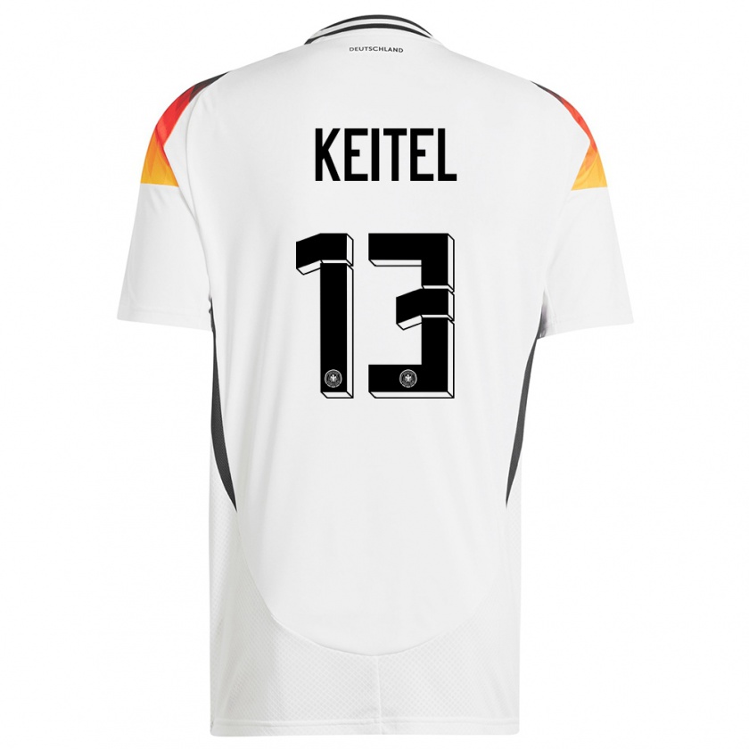 Kandiny Niño Camiseta Alemania Yannik Keitel #13 Blanco 1ª Equipación 24-26 La Camisa