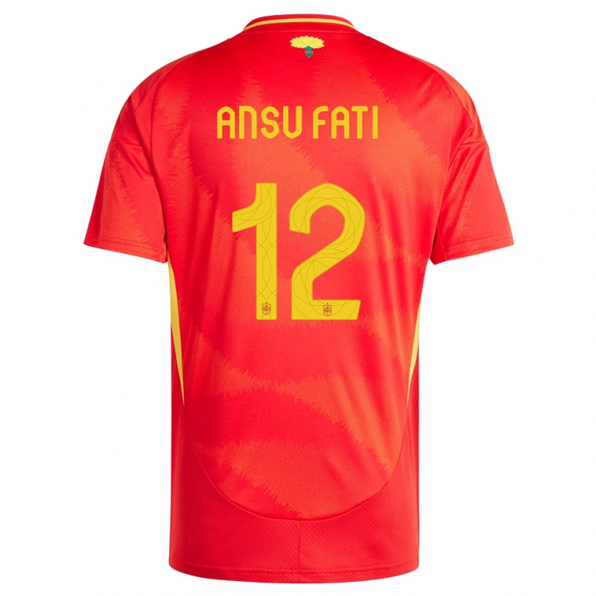 Kandiny Bambino Maglia Spagna Ansu Fati #12 Rosso Kit Gara Home 24-26 Maglietta