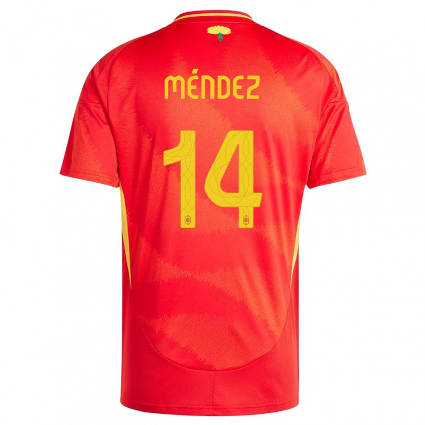 Kandiny Bambino Maglia Spagna Maria Mendez #14 Rosso Kit Gara Home 24-26 Maglietta