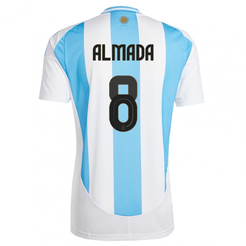 Kandiny Niño Camiseta Argentina Thiago Almada #8 Blanco Azul 1ª Equipación 24-26 La Camisa