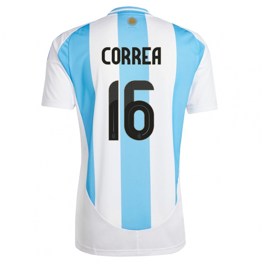 Kandiny Bambino Maglia Argentina Angel Correa #16 Bianco Blu Kit Gara Home 24-26 Maglietta