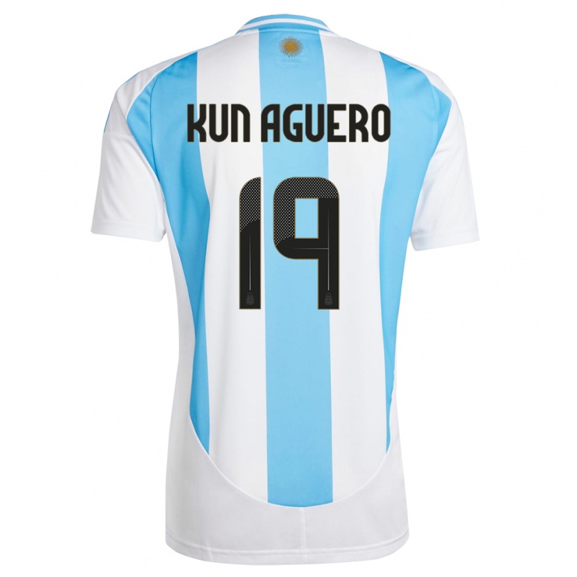 Kandiny Bambino Maglia Argentina Sergio Aguero #19 Bianco Blu Kit Gara Home 24-26 Maglietta