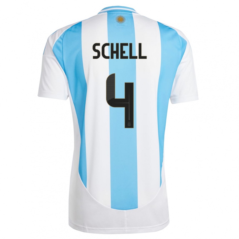 Kandiny Niño Camiseta Argentina Sofia Schell #4 Blanco Azul 1ª Equipación 24-26 La Camisa