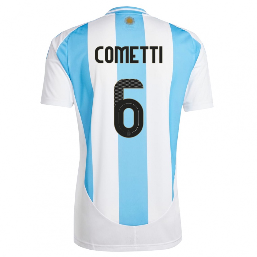 Kandiny Bambino Maglia Argentina Aldana Cometti #6 Bianco Blu Kit Gara Home 24-26 Maglietta