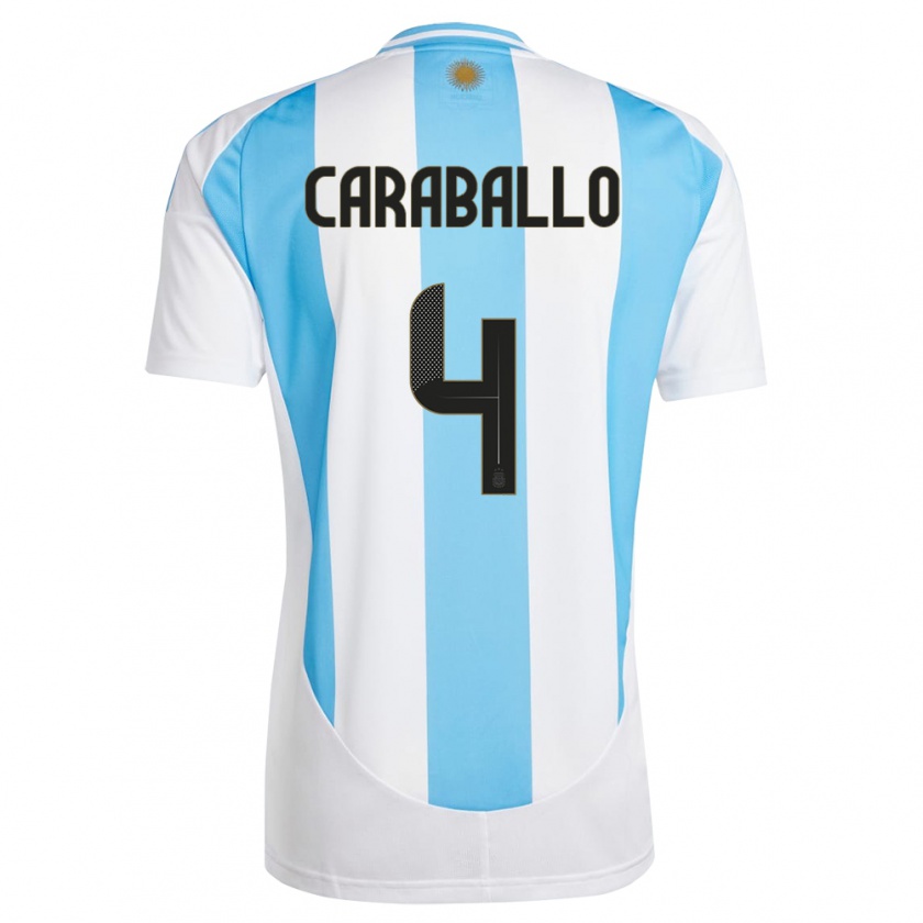 Kandiny Kinderen Argentinië Brian Caraballo #4 Wit Blauw Thuisshirt Thuistenue 24-26 T-Shirt België