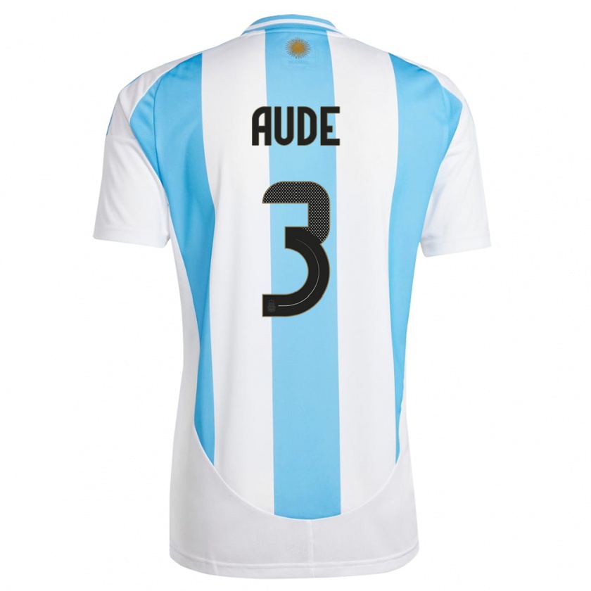 Kandiny Bambino Maglia Argentina Julian Aude #3 Bianco Blu Kit Gara Home 24-26 Maglietta