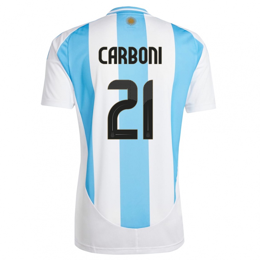 Kandiny Bambino Maglia Argentina Valentin Carboni #21 Bianco Blu Kit Gara Home 24-26 Maglietta