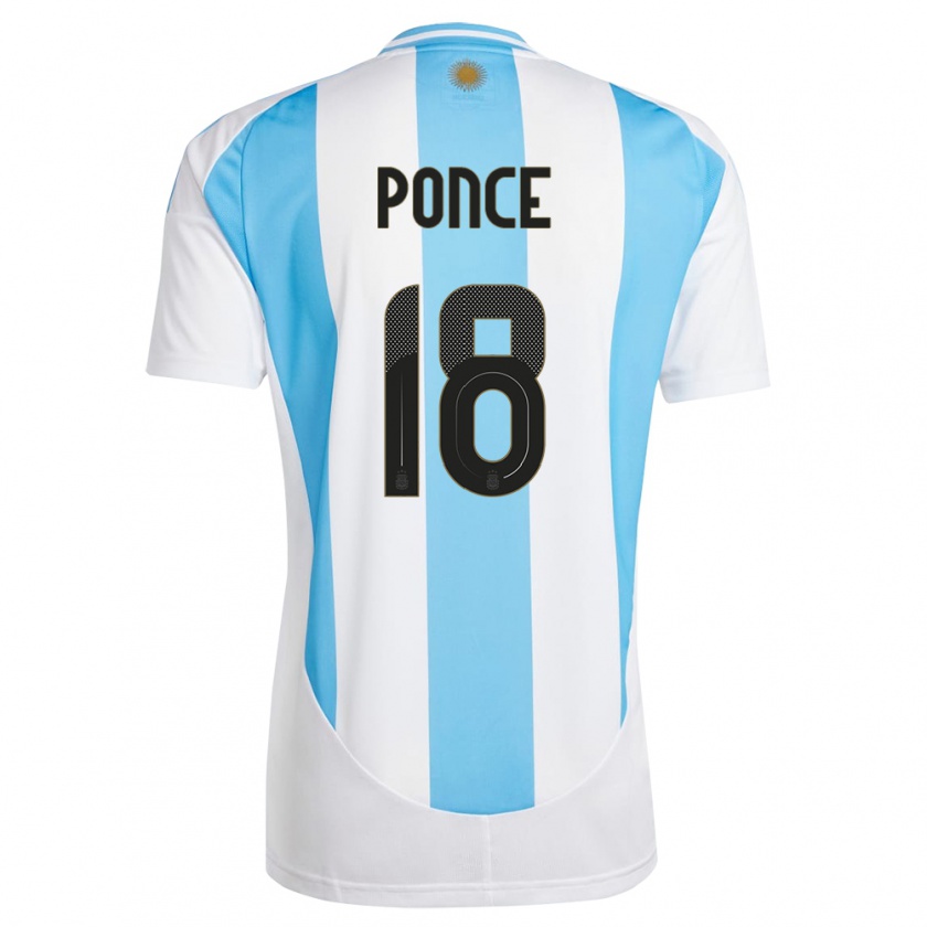 Kandiny Kinderen Argentinië Ezequiel Ponce #18 Wit Blauw Thuisshirt Thuistenue 24-26 T-Shirt