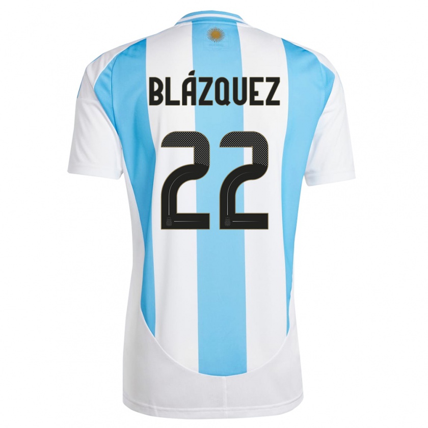 Kandiny Niño Camiseta Argentina Joaquin Blazquez #22 Blanco Azul 1ª Equipación 24-26 La Camisa