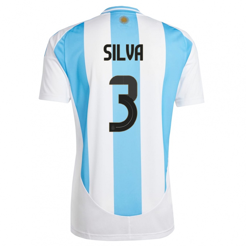 Kandiny Kinderen Argentinië Tomas Silva #3 Wit Blauw Thuisshirt Thuistenue 24-26 T-Shirt België