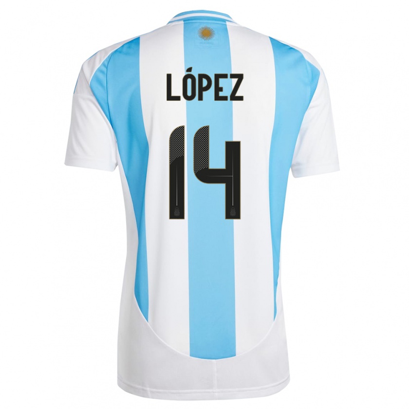 Kandiny Bambino Maglia Argentina Lautaro Lopez #14 Bianco Blu Kit Gara Home 24-26 Maglietta