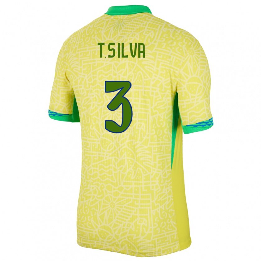 Kandiny Kinderen Brazilië Thiago Silva #3 Geel Thuisshirt Thuistenue 24-26 T-Shirt België