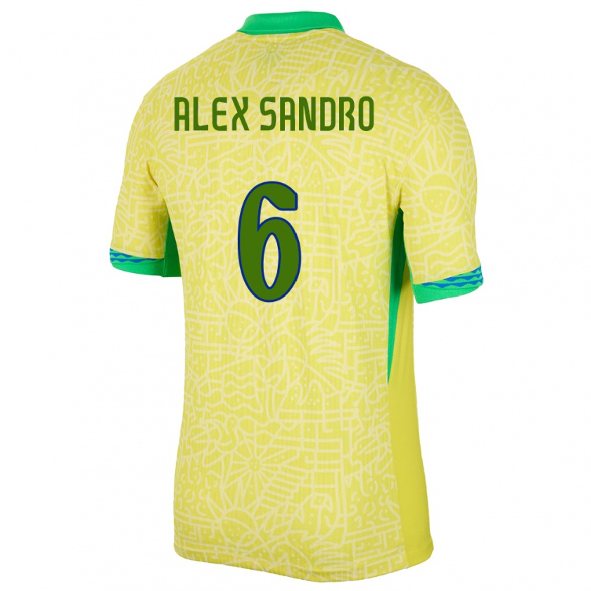 Kandiny Niño Camiseta Brasil Alex Sandro #6 Amarillo 1ª Equipación 24-26 La Camisa