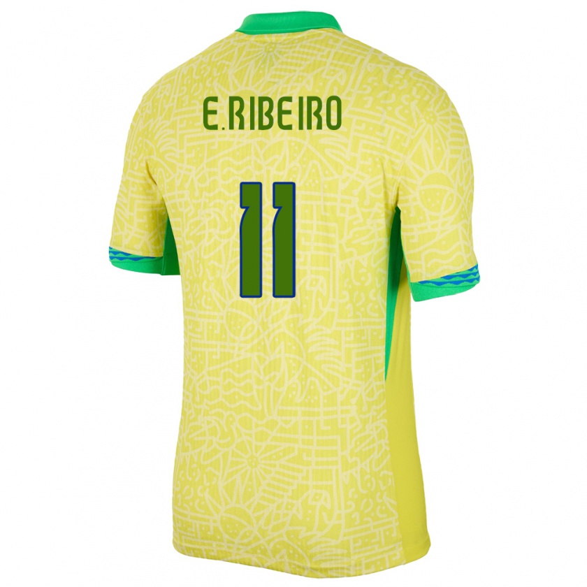 Kandiny Niño Camiseta Brasil Everton Ribeiro #11 Amarillo 1ª Equipación 24-26 La Camisa