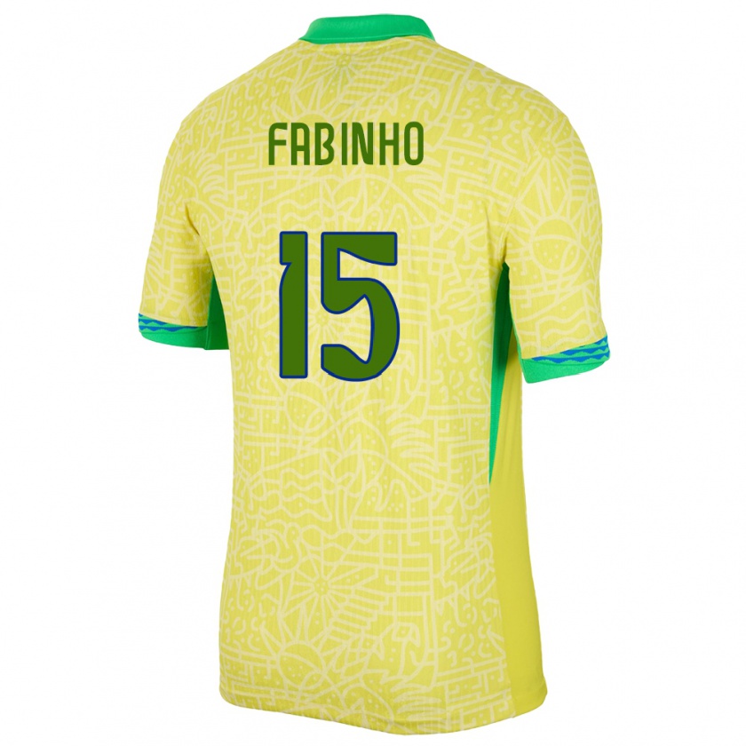 Kandiny Kinderen Brazilië Fabinho #15 Geel Thuisshirt Thuistenue 24-26 T-Shirt België