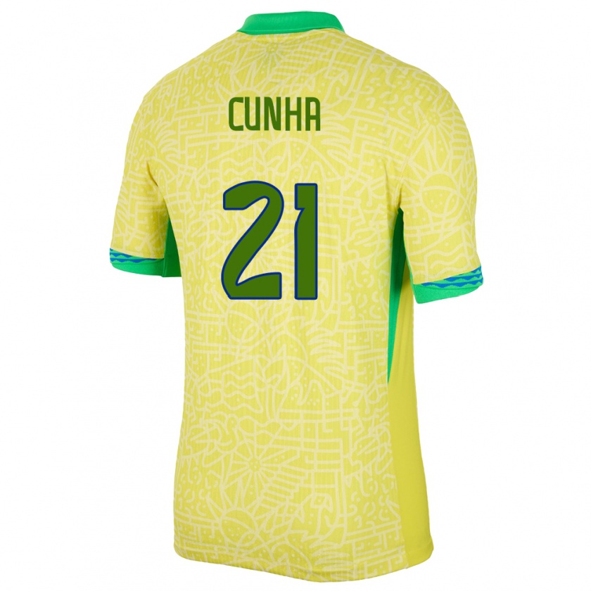 Kandiny Niño Camiseta Brasil Matheus Cunha #21 Amarillo 1ª Equipación 24-26 La Camisa