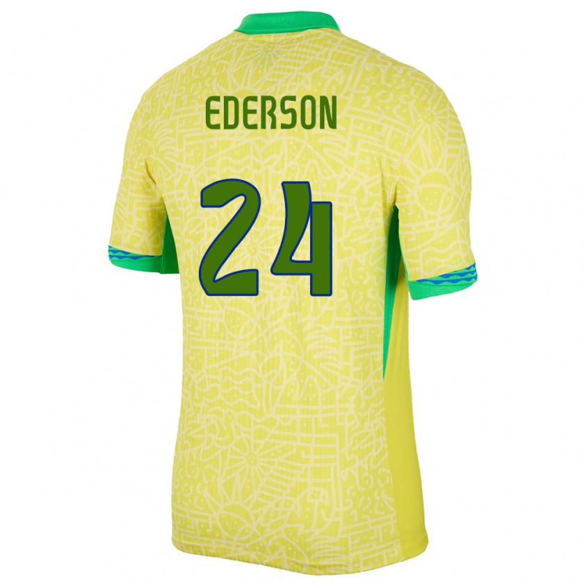 Kandiny Kinderen Brazilië Ederson #24 Geel Thuisshirt Thuistenue 24-26 T-Shirt