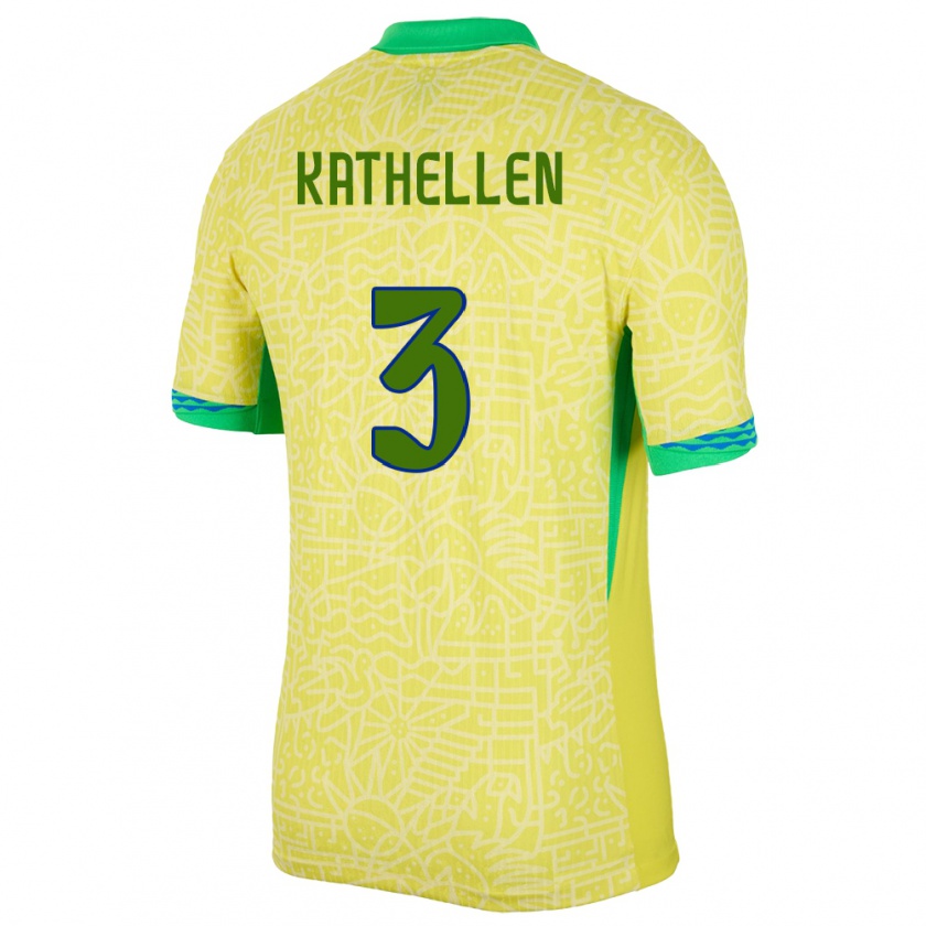 Kandiny Kinderen Brazilië Kathellen #3 Geel Thuisshirt Thuistenue 24-26 T-Shirt België