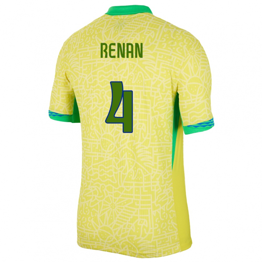 Kandiny Kinderen Brazilië Robert Renan #4 Geel Thuisshirt Thuistenue 24-26 T-Shirt België