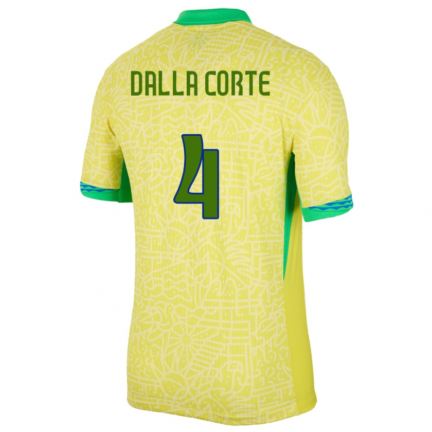 Kandiny Kinderen Brazilië Joao Dalla Corte #4 Geel Thuisshirt Thuistenue 24-26 T-Shirt België