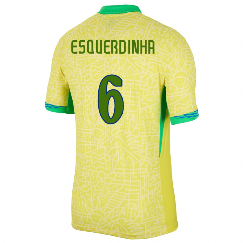 Kandiny Kinderen Brazilië Esquerdinha #6 Geel Thuisshirt Thuistenue 24-26 T-Shirt België