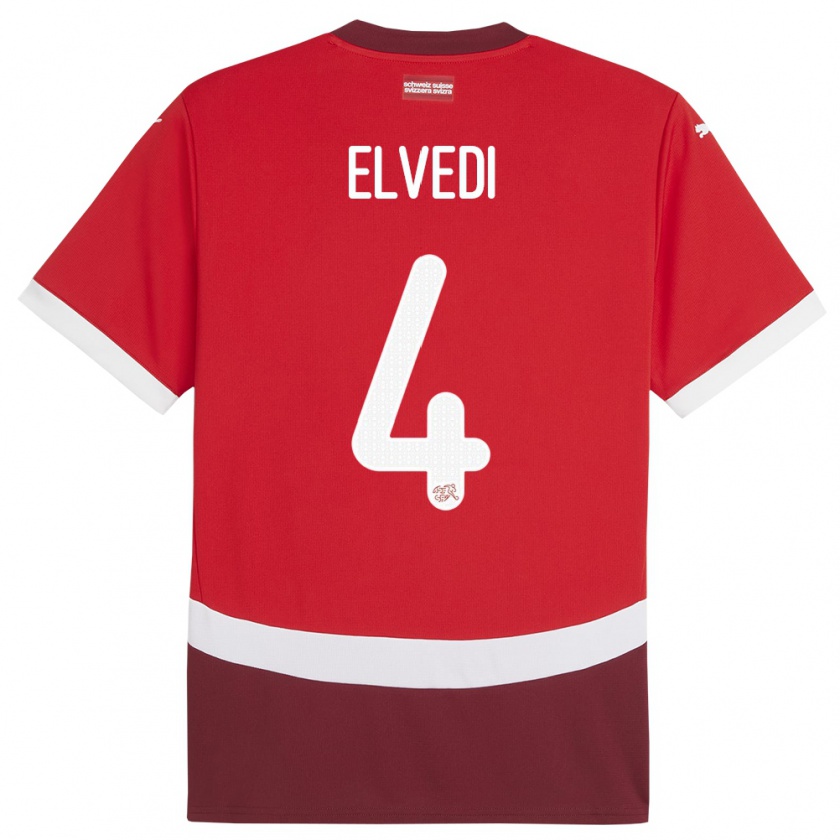 Kandiny Kinderen Zwitserland Nico Elvedi #4 Rood Thuisshirt Thuistenue 24-26 T-Shirt België