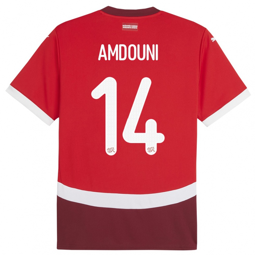 Kandiny Kinderen Zwitserland Mohamed Zeki Amdouni #14 Rood Thuisshirt Thuistenue 24-26 T-Shirt België