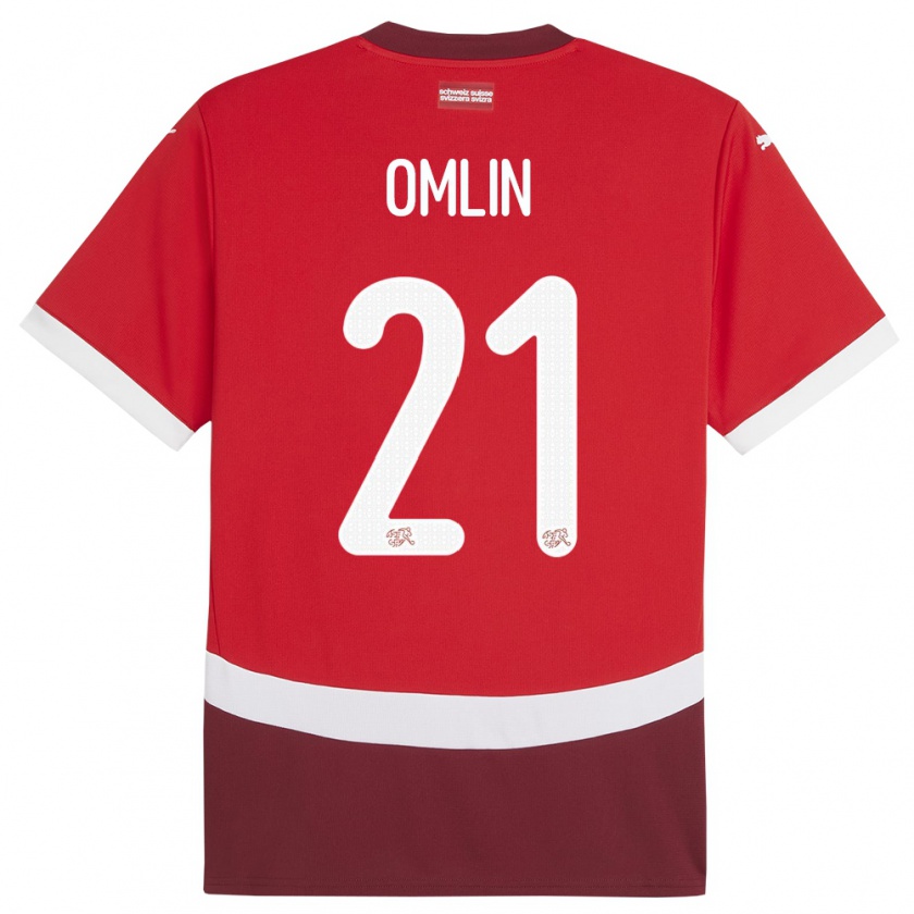 Kandiny Bambino Maglia Svizzera Jonas Omlin #21 Rosso Kit Gara Home 24-26 Maglietta