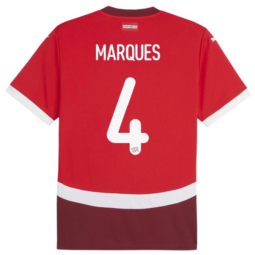 Kandiny Bambino Maglia Svizzera Christian Marques #4 Rosso Kit Gara Home 24-26 Maglietta