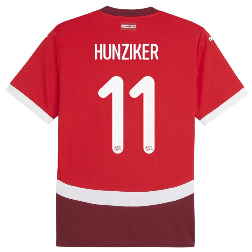 Kandiny Bambino Maglia Svizzera Andrin Hunziker #11 Rosso Kit Gara Home 24-26 Maglietta