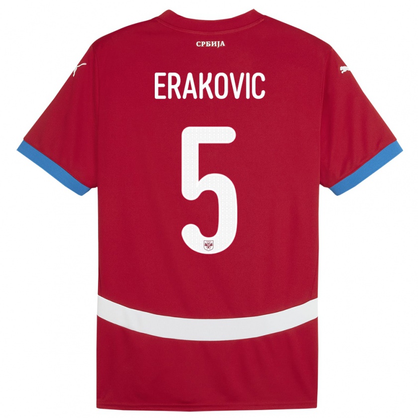 Kandiny Bambino Maglia Serbia Strahinja Erakovic #5 Rosso Kit Gara Home 24-26 Maglietta