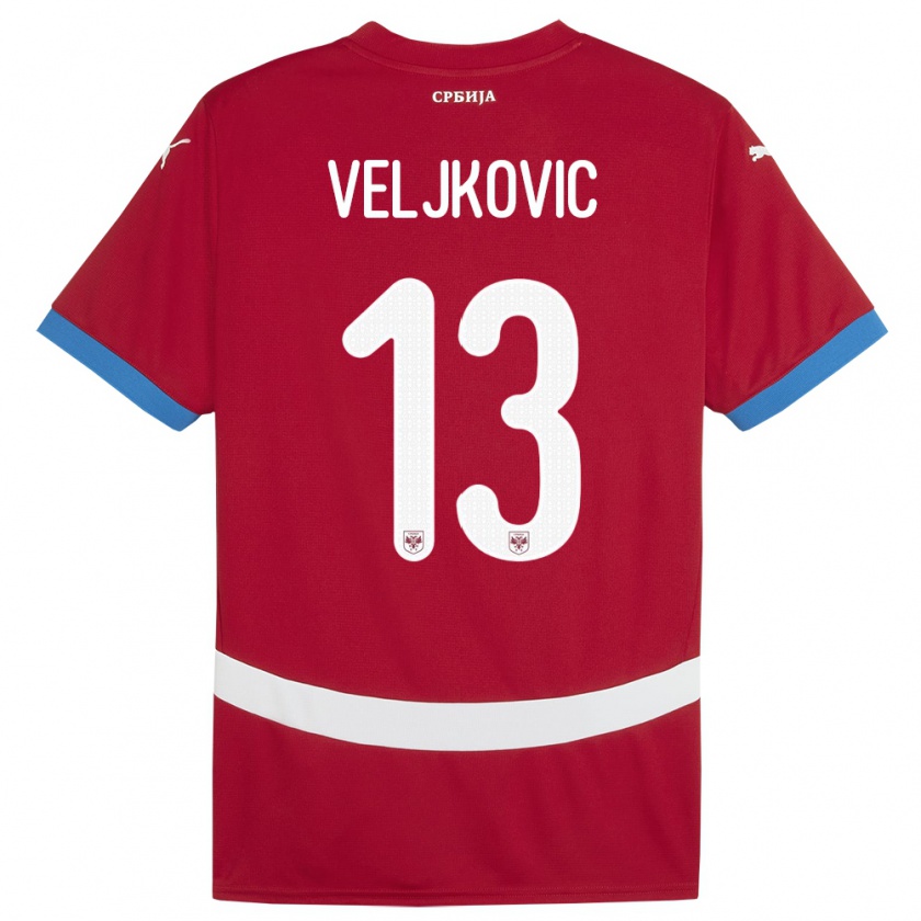 Kandiny Kinderen Servië Milos Veljkovic #13 Rood Thuisshirt Thuistenue 24-26 T-Shirt België