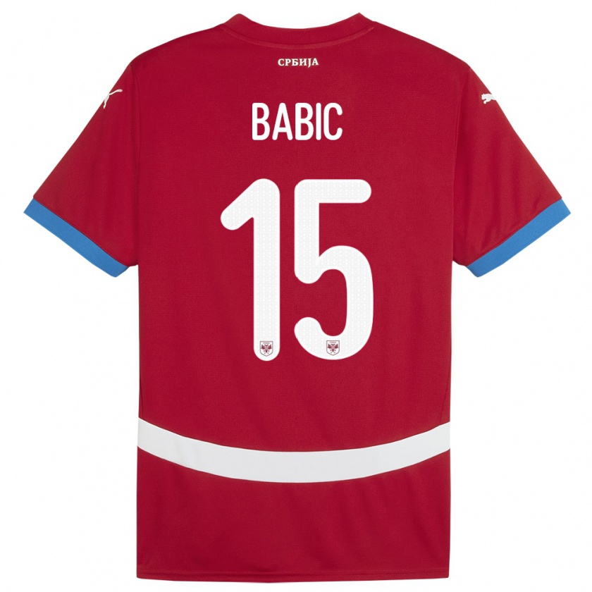 Kandiny Bambino Maglia Serbia Srdjan Babic #15 Rosso Kit Gara Home 24-26 Maglietta