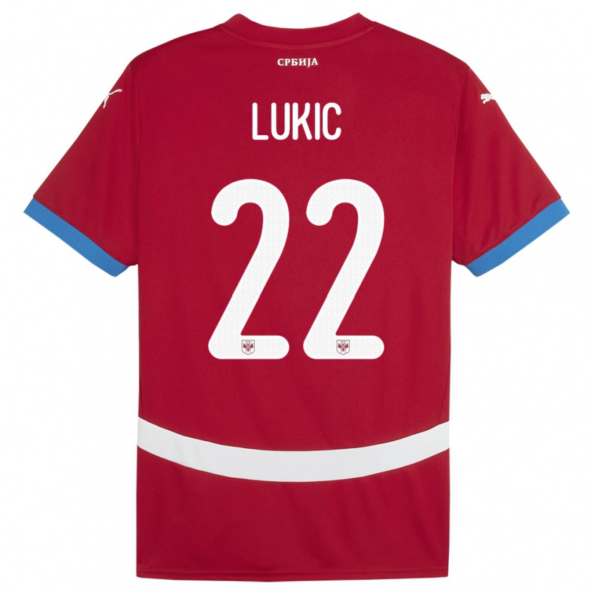 Kandiny Bambino Maglia Serbia Sasa Lukic #22 Rosso Kit Gara Home 24-26 Maglietta