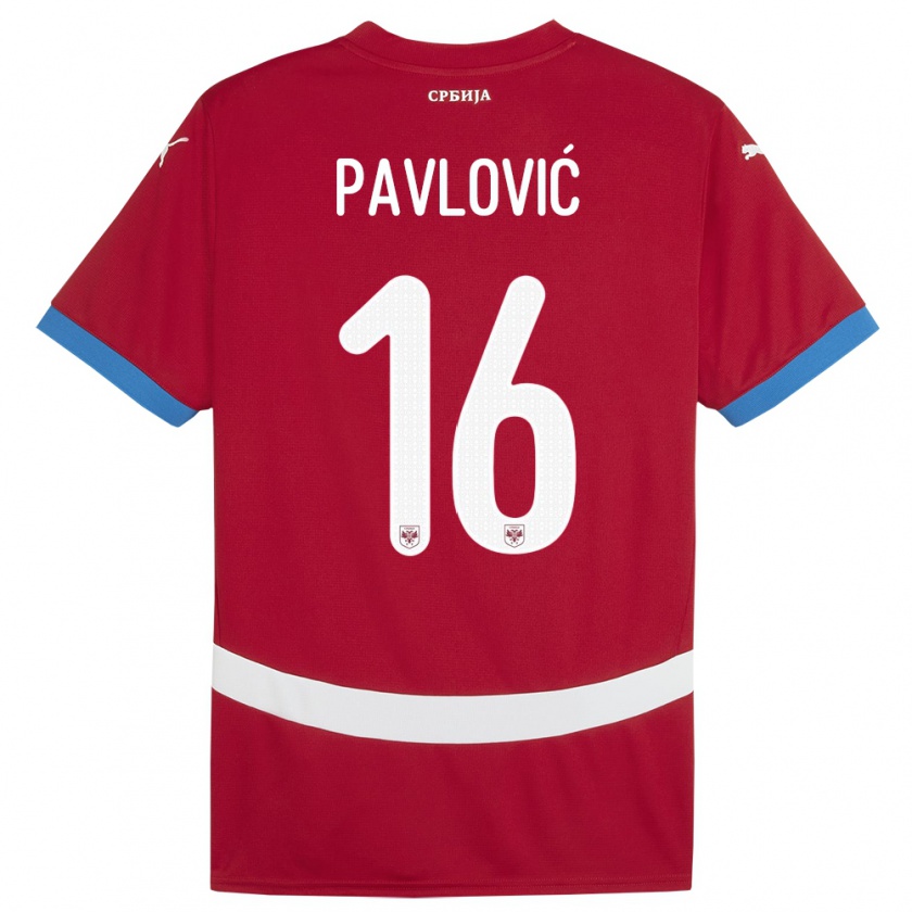 Kandiny Kinderen Servië Sara Pavlovic #16 Rood Thuisshirt Thuistenue 24-26 T-Shirt België