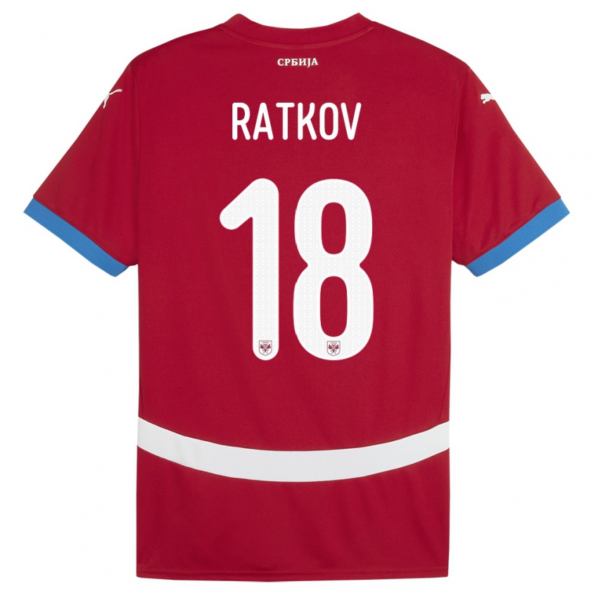 Kandiny Kinderen Servië Petar Ratkov #18 Rood Thuisshirt Thuistenue 24-26 T-Shirt