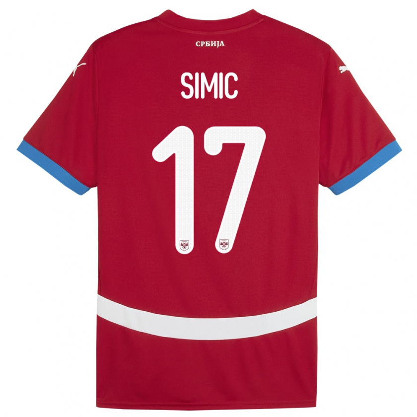 Kandiny Bambino Maglia Serbia Jan Carlo Simic #17 Rosso Kit Gara Home 24-26 Maglietta